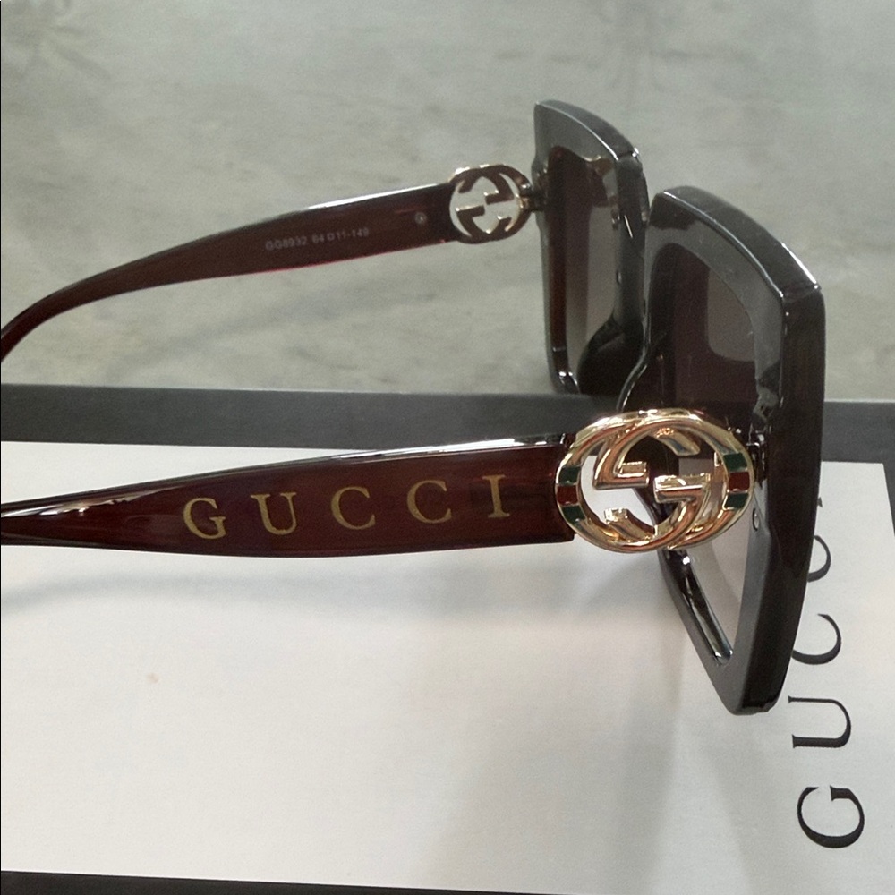 Gucci Women's Square Sunglasses - Dark Burgundy Frame with Gradient Brown Lenses - Picture 5 of 14